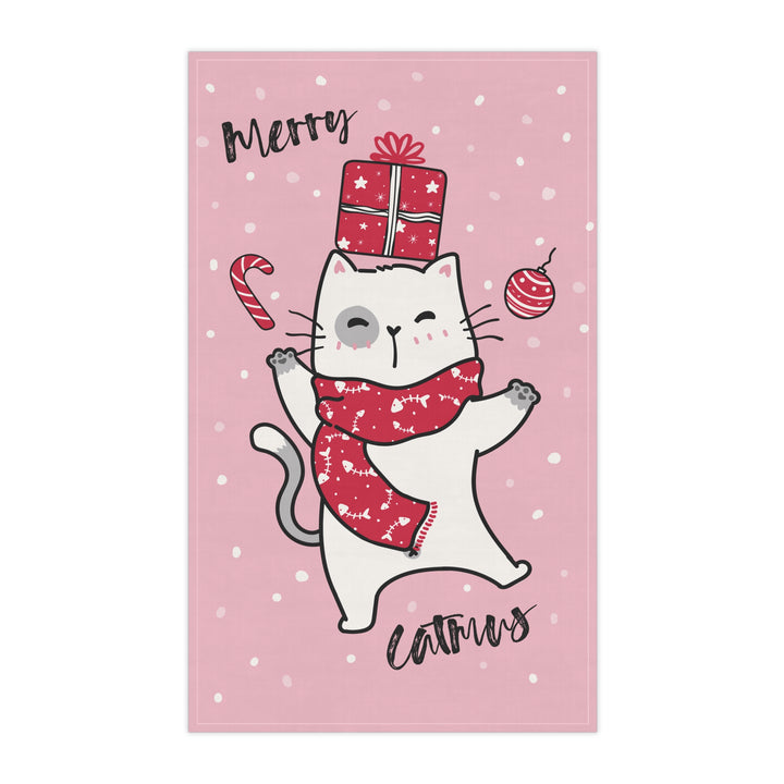 Cotton Twill Tea Towel / Merry Catmus Collection / Pink - 5 Design Choices