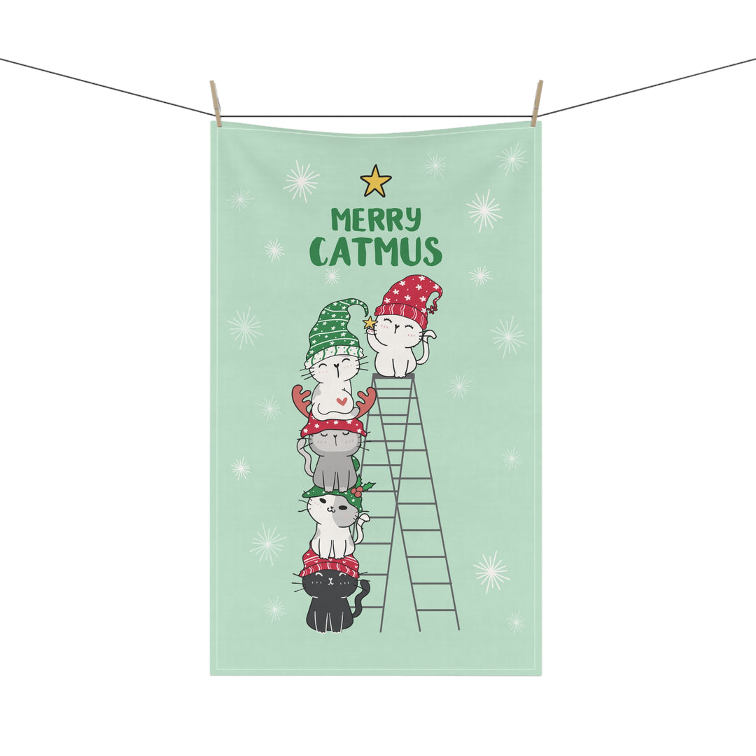 Cotton Twill Tea Towel / Merry Catmus Collection / Green - 4 Design Choices