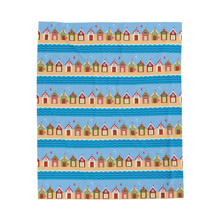 Velveteen Plush Blanket / Christmas on the Coast / Festive Beach Huts