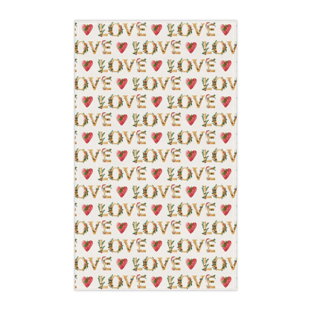 Cotton Twill Tea Towel / Festive Text Collection / Merry Christmas, Peace, Love, Joy