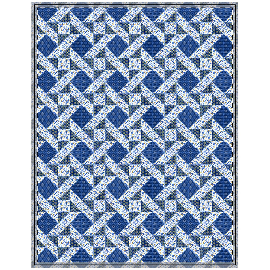 Quilted Coverlet / 4 sizes / Patchwork / Quad Star / Hanukkah