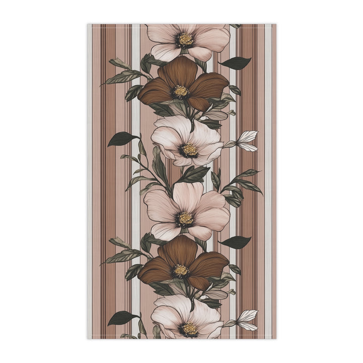 Cotton Twill Tea Towel / Mauve Floral and Stripes