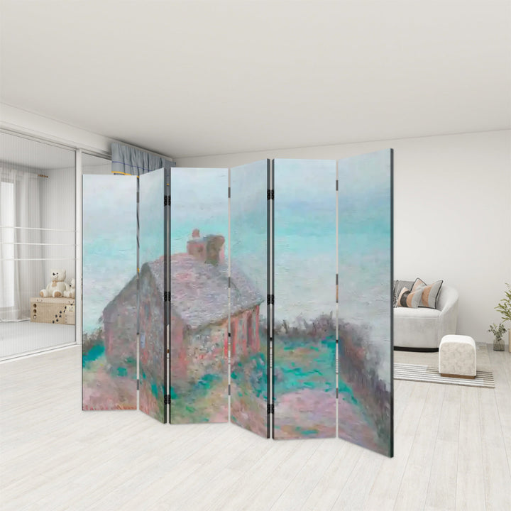 6 Panel Room Divider Folding Screen - Fine Art / Monet / The Customs House at Varengeville (1897)