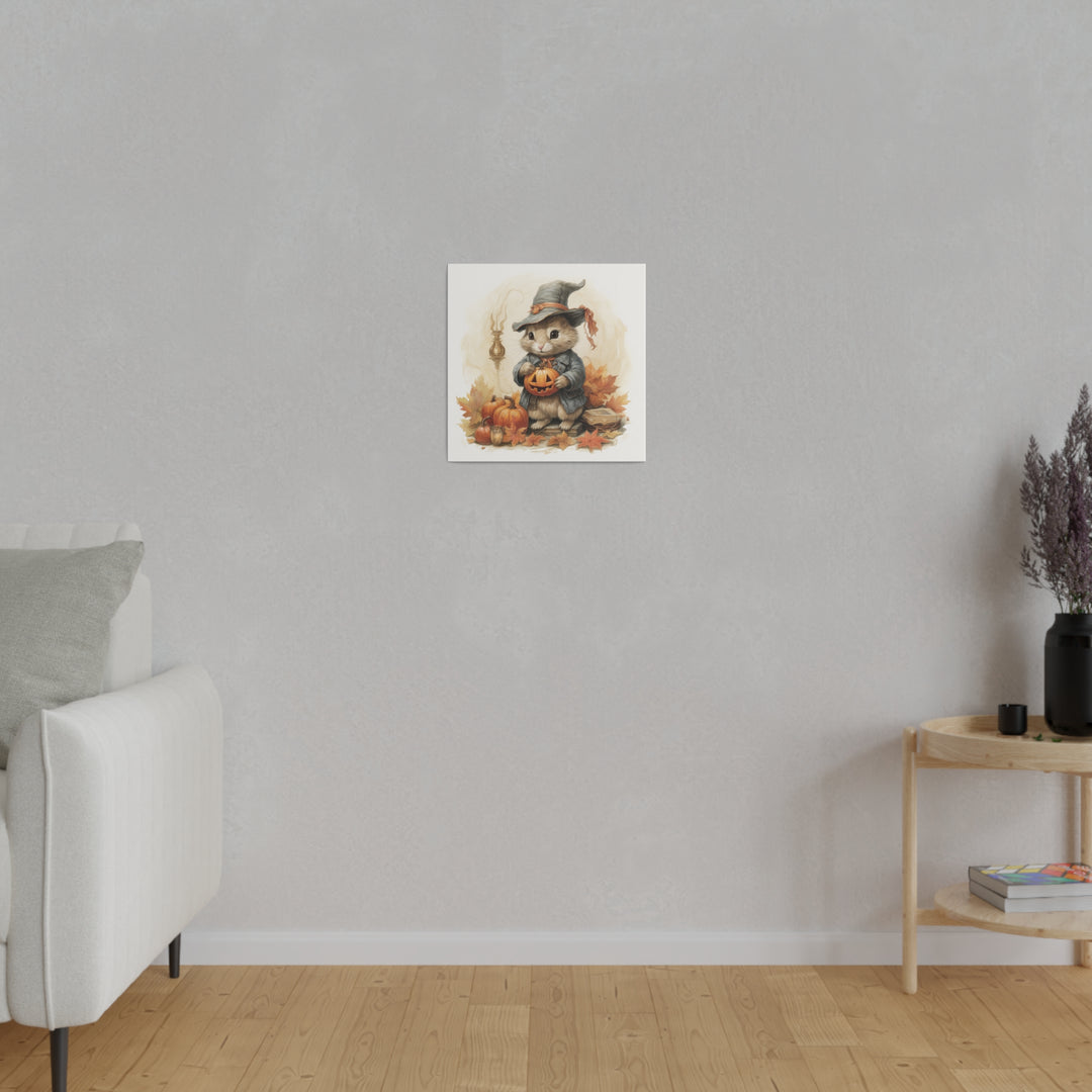 Square Matte Canvas / Fall & Halloween Art - Beatrix Potter Inspired Collection - Rabbit Holding a Pumpkin