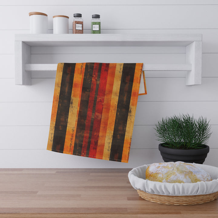 Cotton Twill Tea Towel / Grunge Stripes in Fall Colors