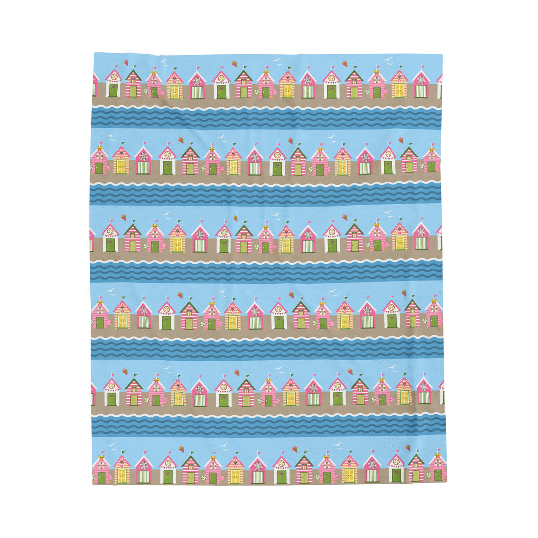 Velveteen Plush Blanket / Christmas on the Coast / Festive Beach Huts