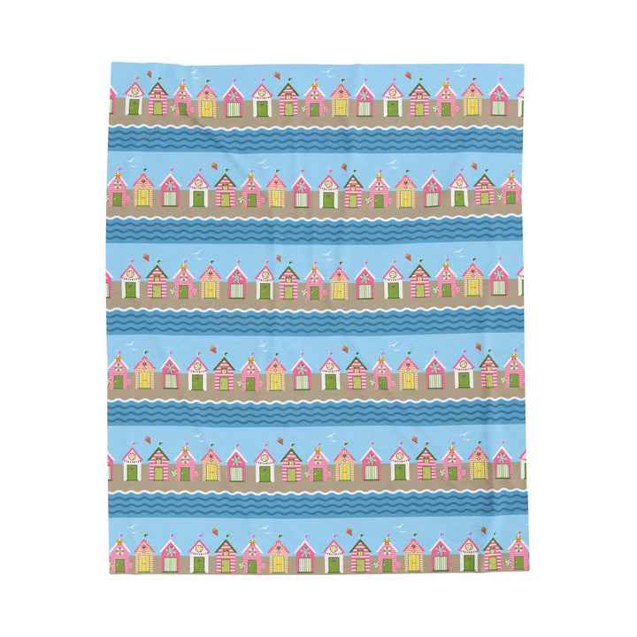 Velveteen Plush Blanket / Christmas on the Coast / Festive Beach Huts