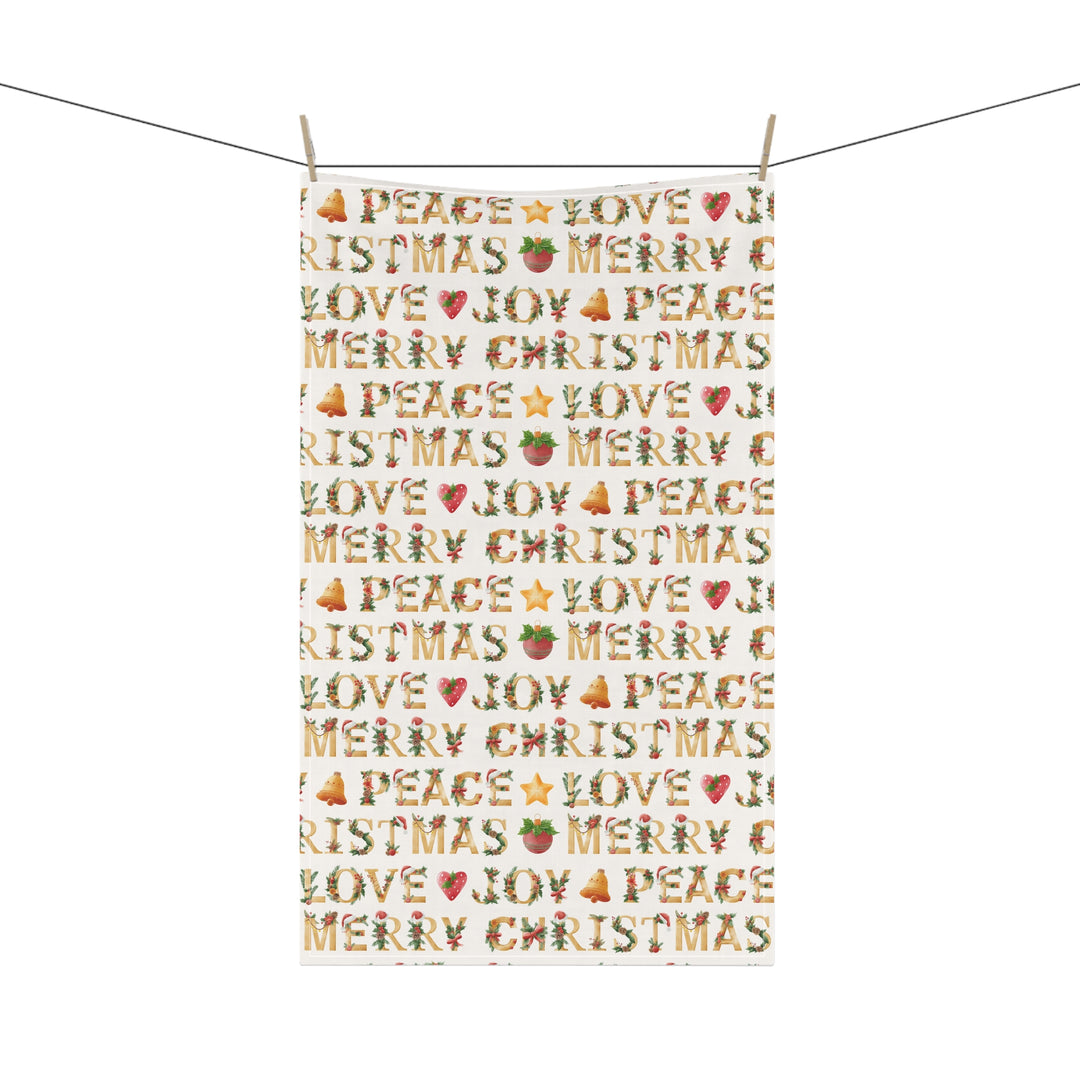 Cotton Twill Tea Towel / Festive Text Collection / Merry Christmas, Peace, Love, Joy