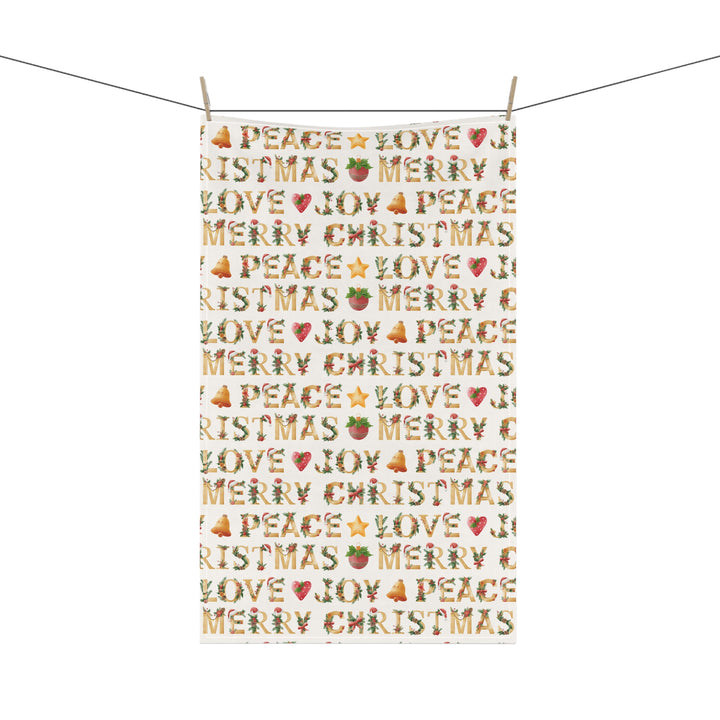 Cotton Twill Tea Towel / Festive Text Collection / Merry Christmas, Peace, Love, Joy