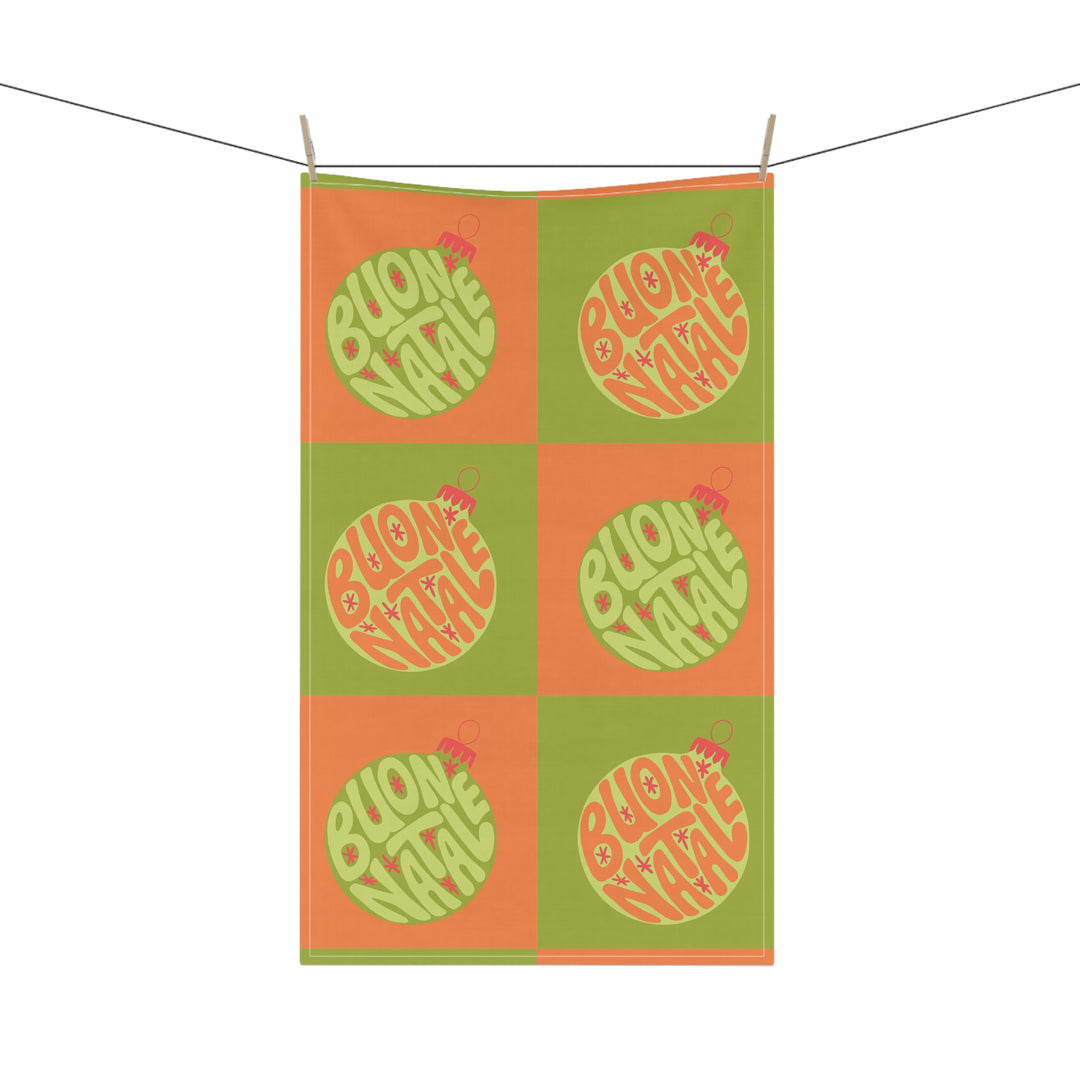 Cotton Twill Tea Towel / Groovy Baubles - Buon Natale / Merry Christmas (Italian, Italiano)