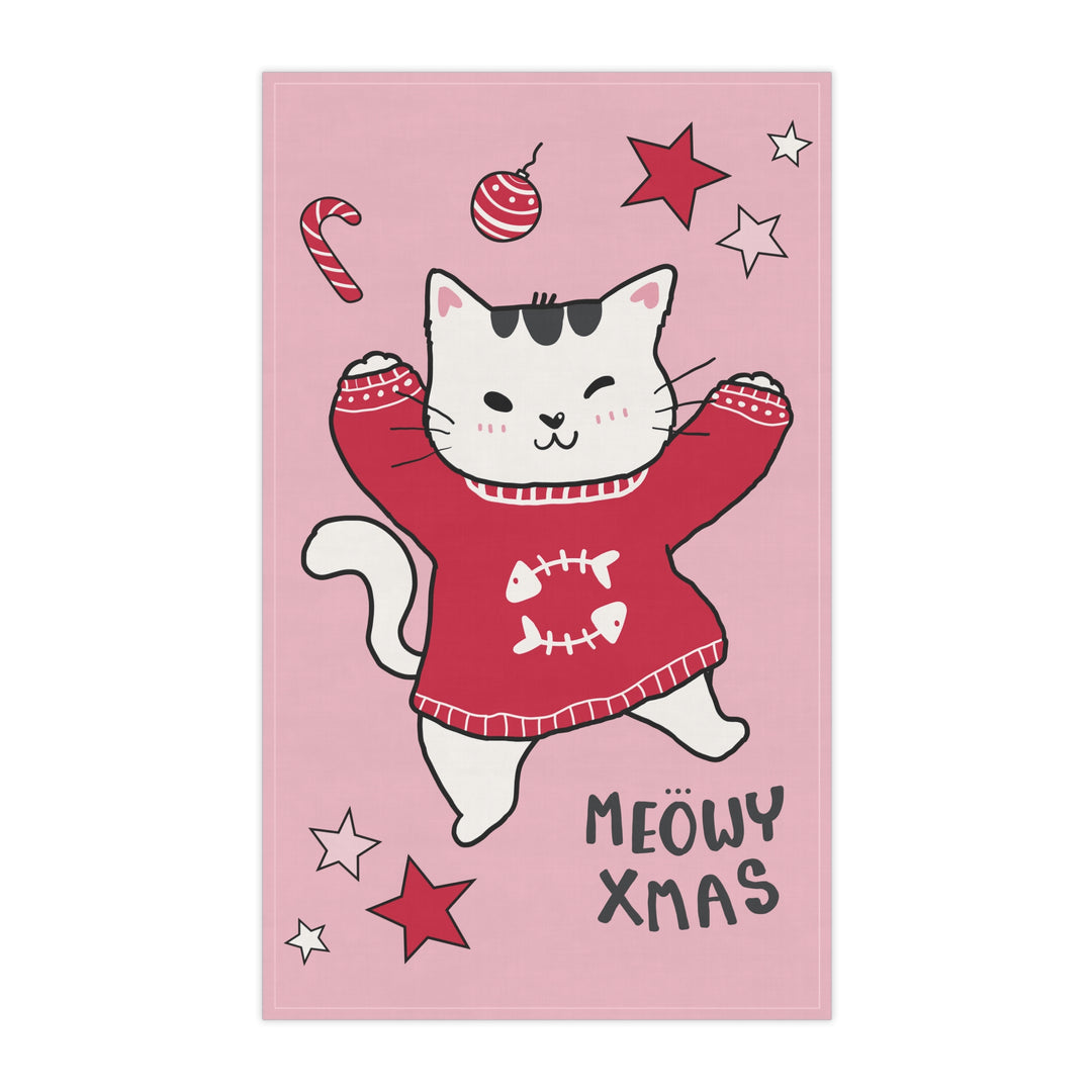 Cotton Twill Tea Towel / Merry Catmus Collection / Pink - 5 Design Choices