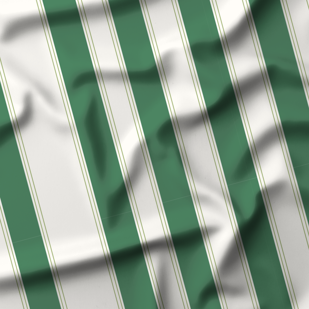 Window Curtain Set - Cotton Blend (2 Panels) | French Stripe - Green  (Vintage Cottage Collection)