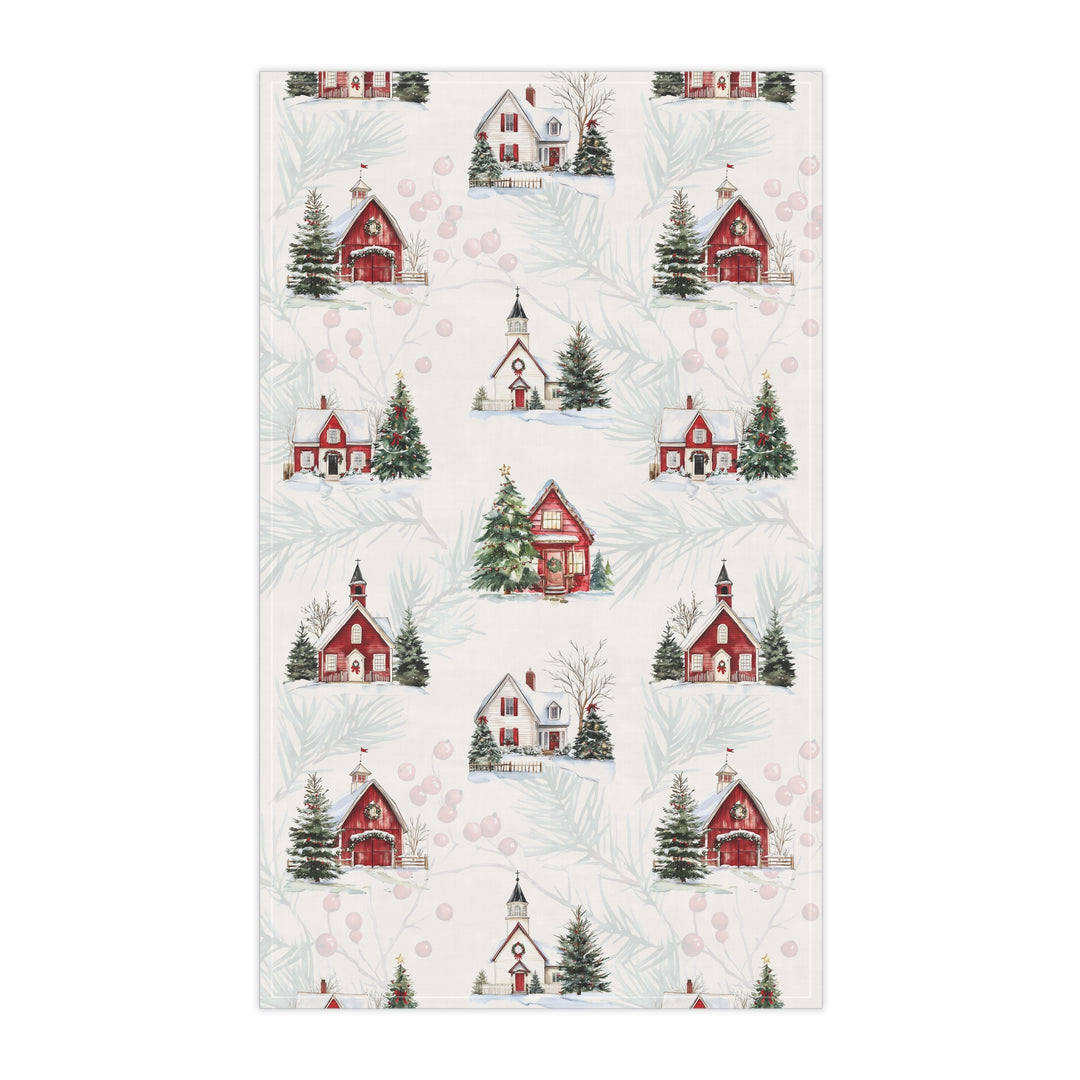 Cotton Twill Tea Towel / New England Christmas / Holiday Houses Collection