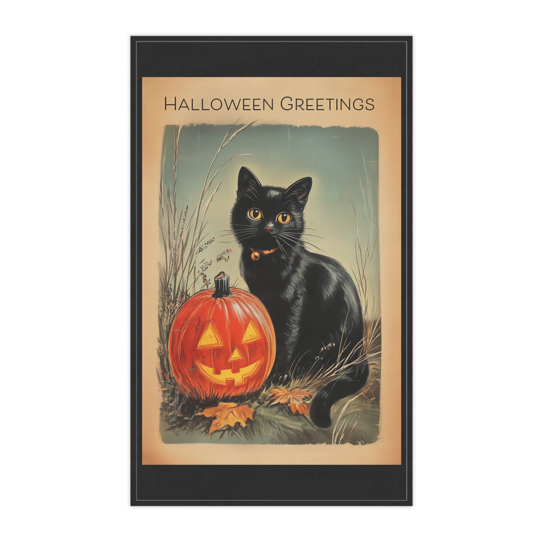 Cotton Twill Tea Towel / Vintage Halloween Art - Black Cats