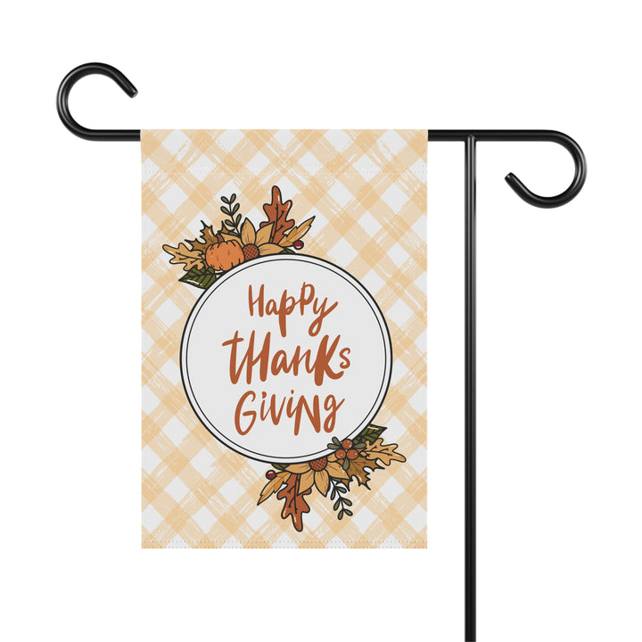 Double-sided Garden & House Banner / Fall Harvest on Circle Frame / Happy Thanksgiving text