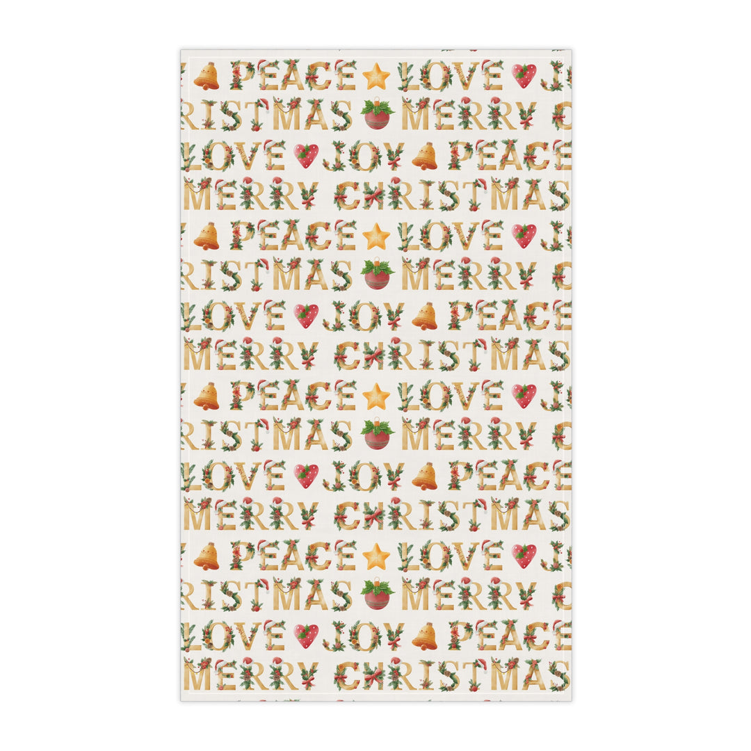 Cotton Twill Tea Towel / Festive Text Collection / Merry Christmas, Peace, Love, Joy