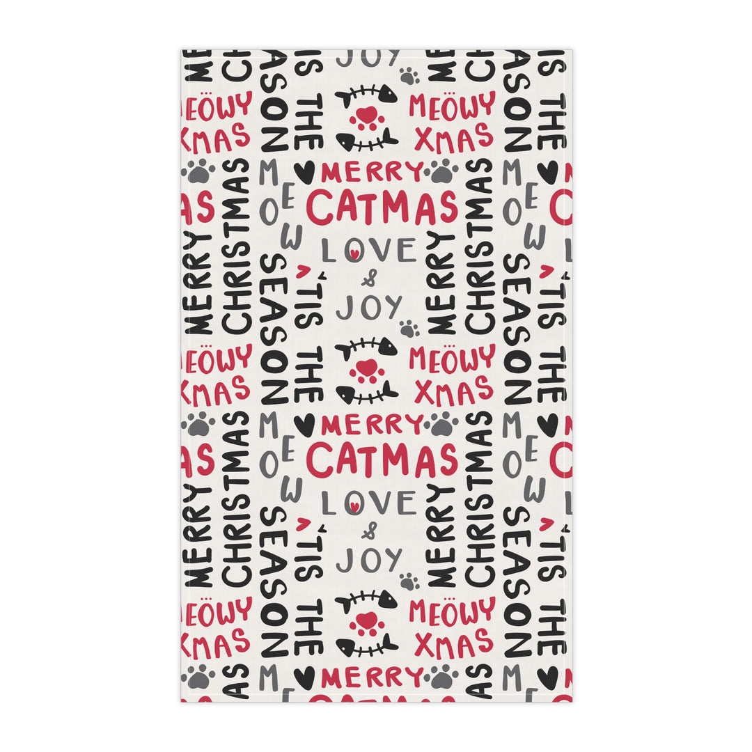 Cotton Twill Tea Towel / Merry Catmus Collection / Festive Cat Phrases