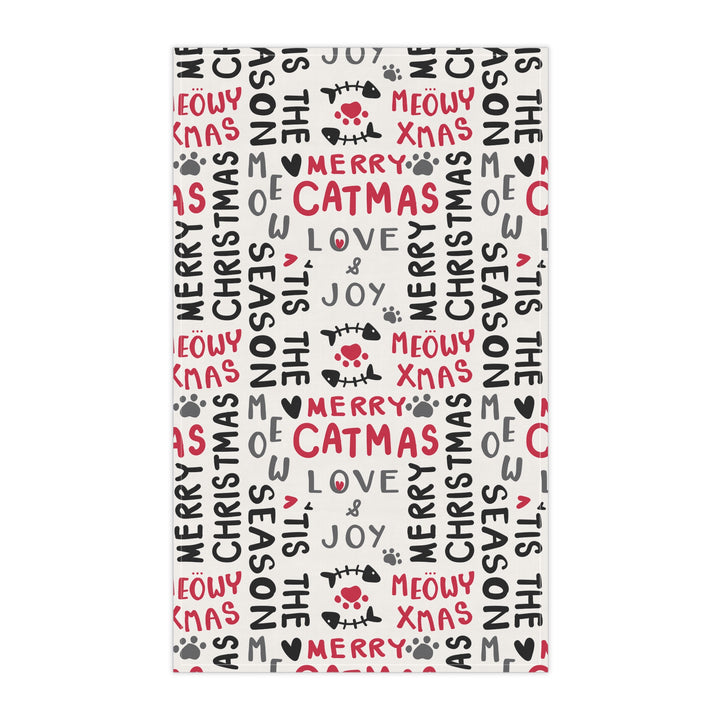 Cotton Twill Tea Towel / Merry Catmus Collection / Festive Cat Phrases