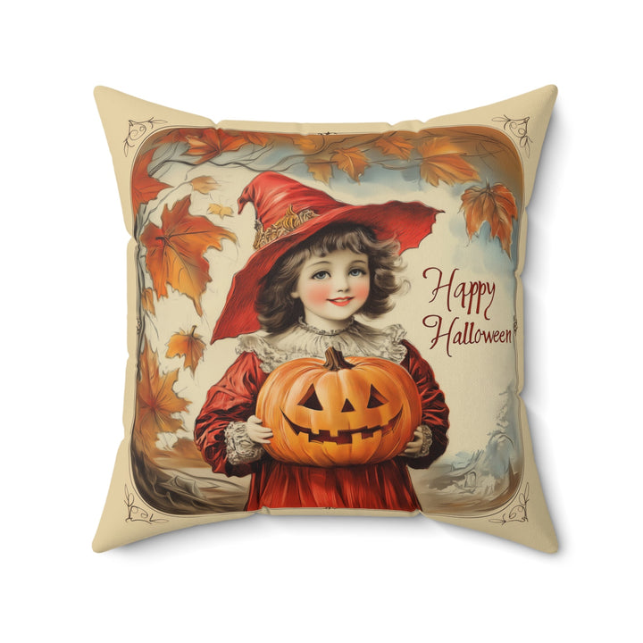 Microsuede Cushion / Vintage Halloween Art / Girl Witch