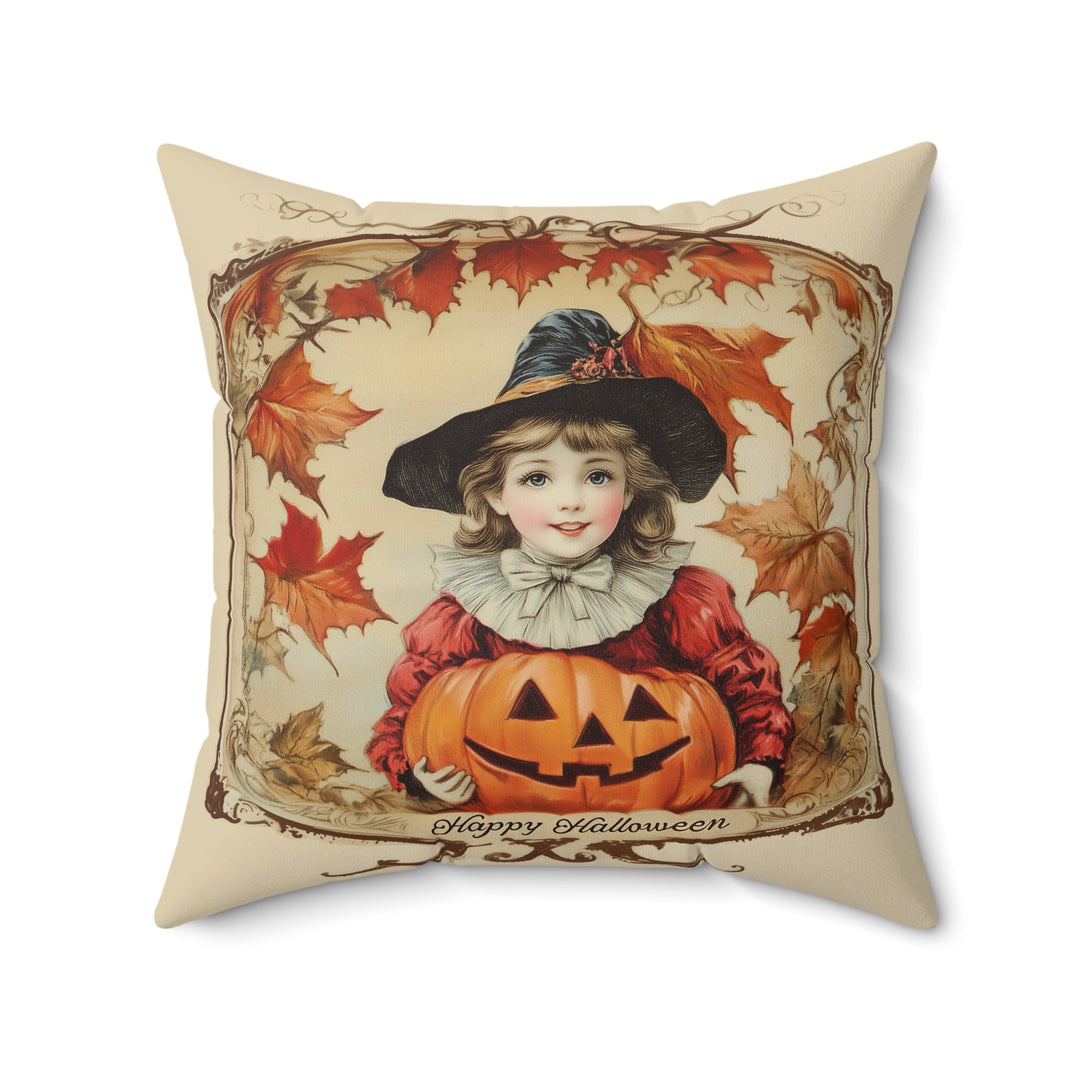 Microsuede Cushion / Vintage Halloween Art / Girl Witch