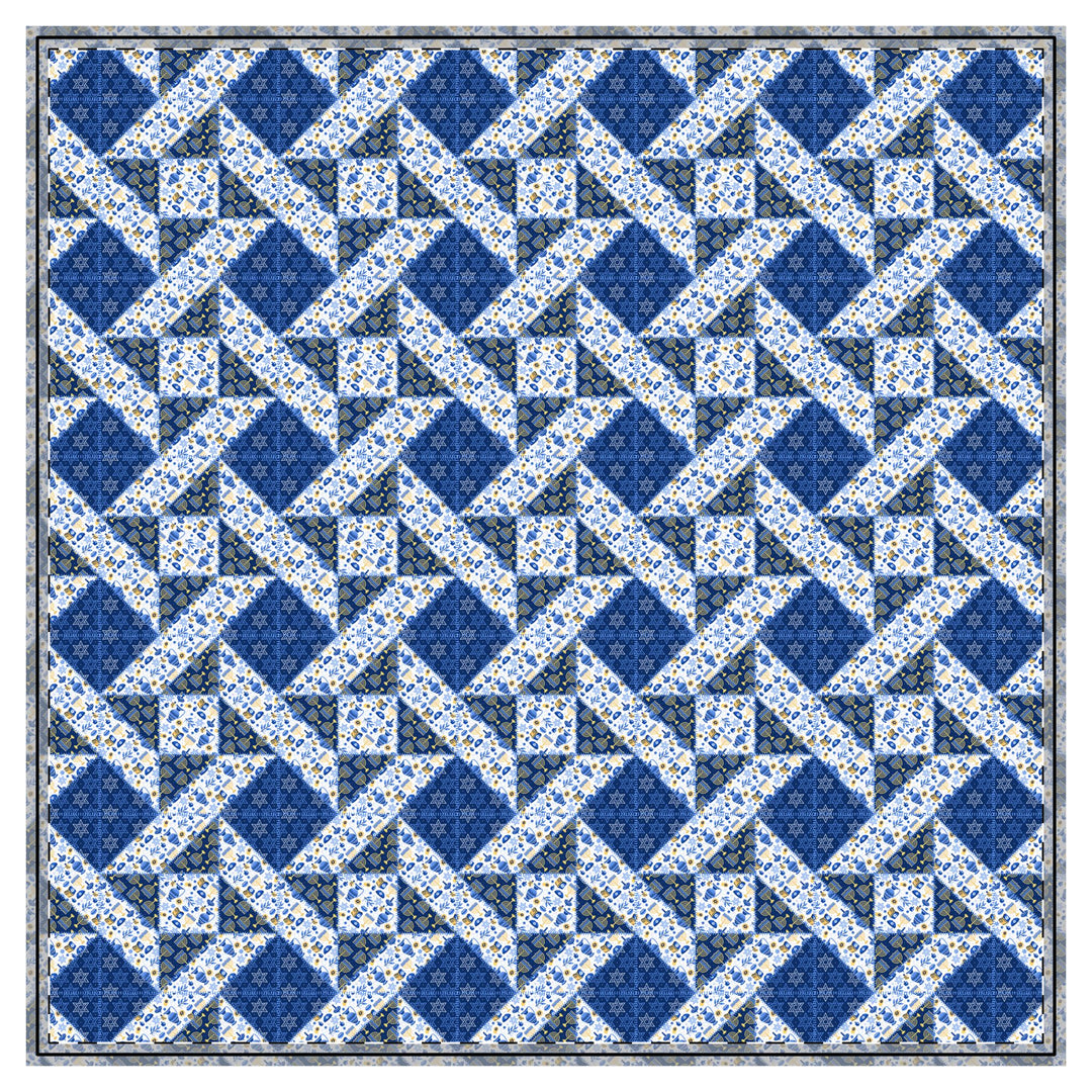 Quilted Coverlet / 4 sizes / Patchwork / Quad Star / Hanukkah