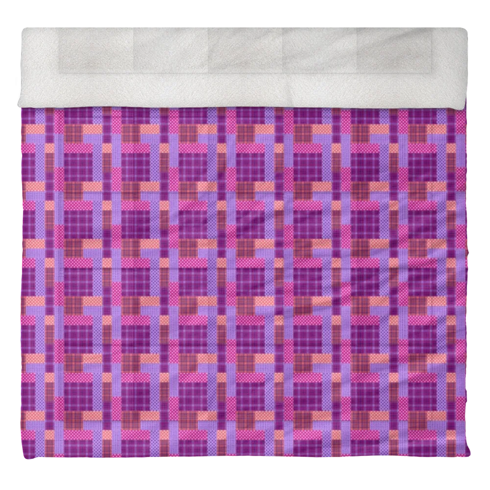 Luxury Flannel & Sherpa Comforter Set | Patchwork Squardular - Sugarplum