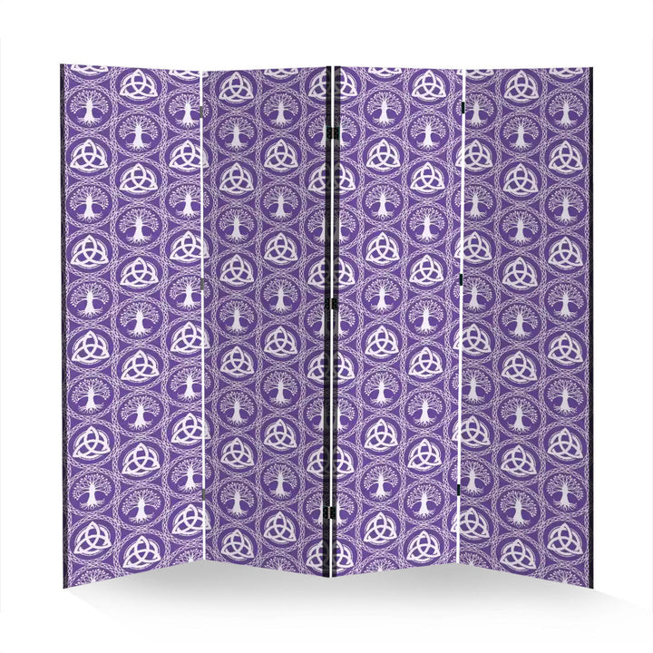 4 Panel Room Divider Folding Screen / Celtic Tree & Triquetra