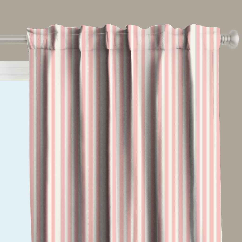 Window Curtain Set - Cotton Blend (2 Panels) | French Stripe - Bubblegum  (Vintage Cottage Collection)