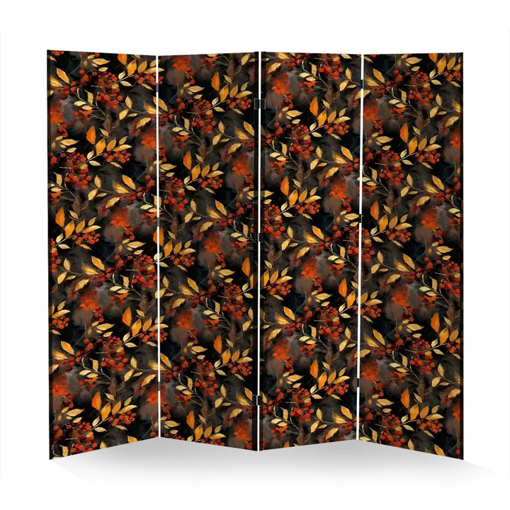 4 Panel Room Divider Folding Screen / Berries and Leaves - Rust