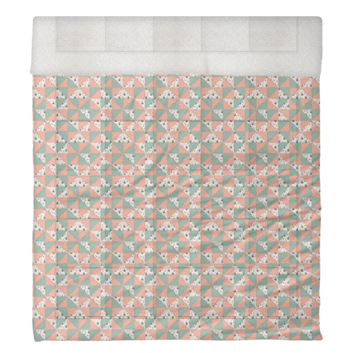 Luxury Flannel & Sherpa Comforter Set | Patchwork Pinwheel - Woodland Snowman