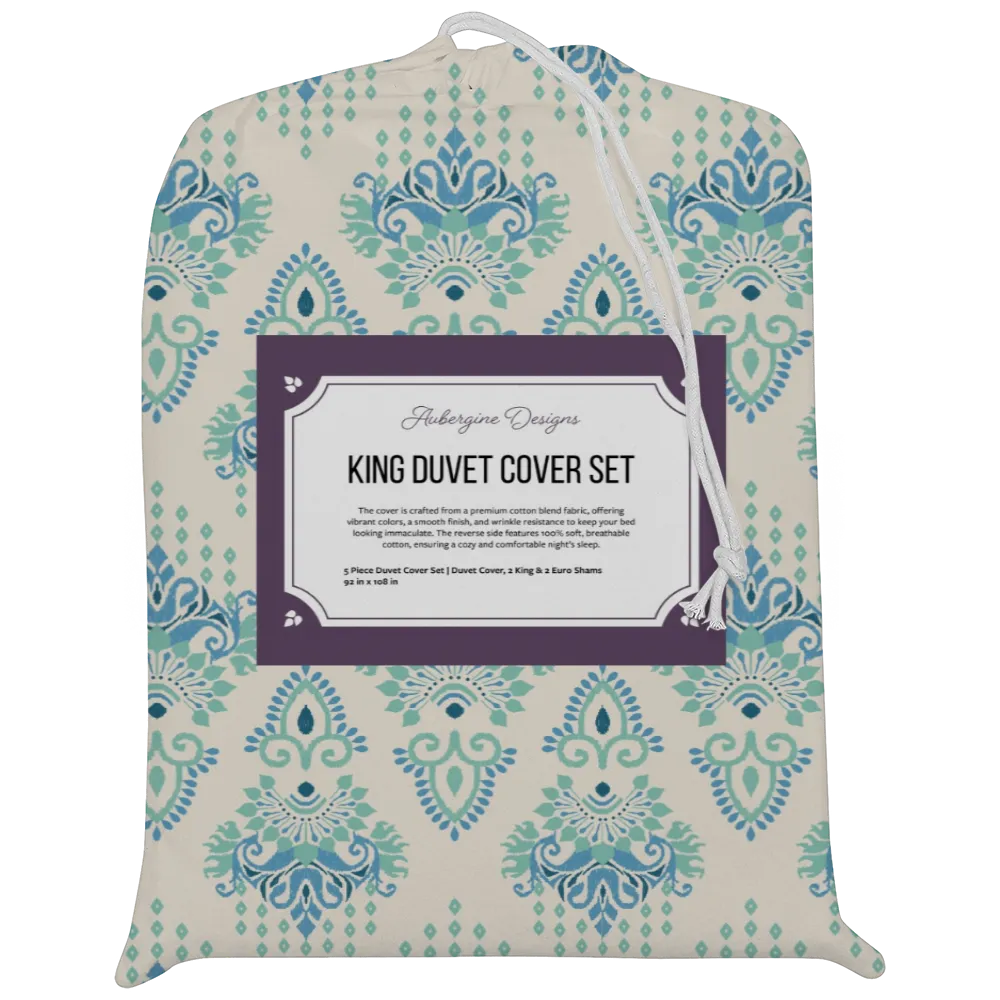Blues &amp; Greens Anthology Duvet Cover Set – Ikat Damask (Aquastone)