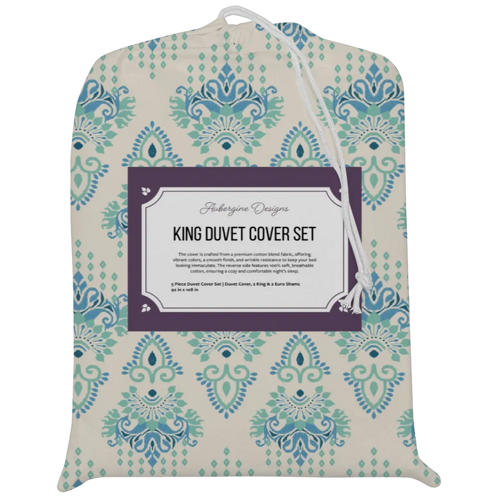 Blues &amp; Greens Anthology Duvet Cover Set – Ikat Damask (Aquastone)
