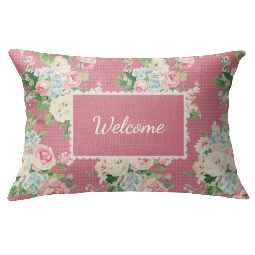 Emma - Peony Floral Lumbar Pillow – Personalized Panel | Vintage Cottage Collection