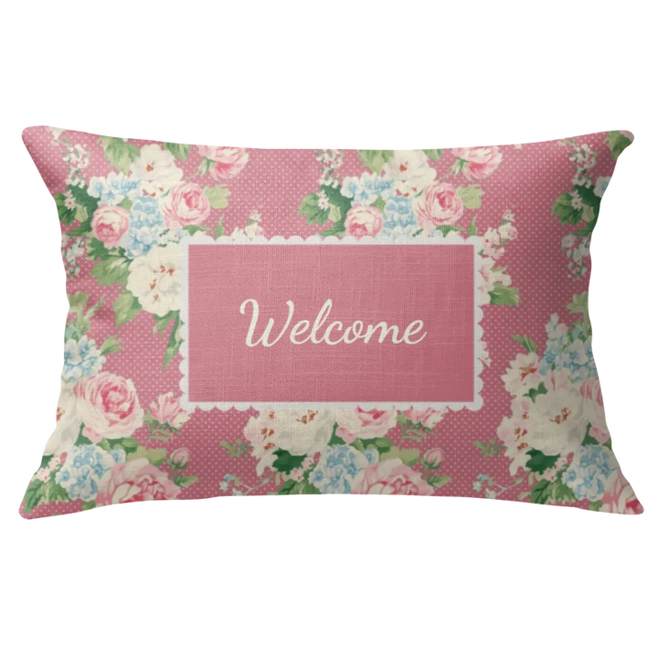 Emma - Peony Floral Lumbar Pillow – Personalized Panel | Vintage Cottage Collection