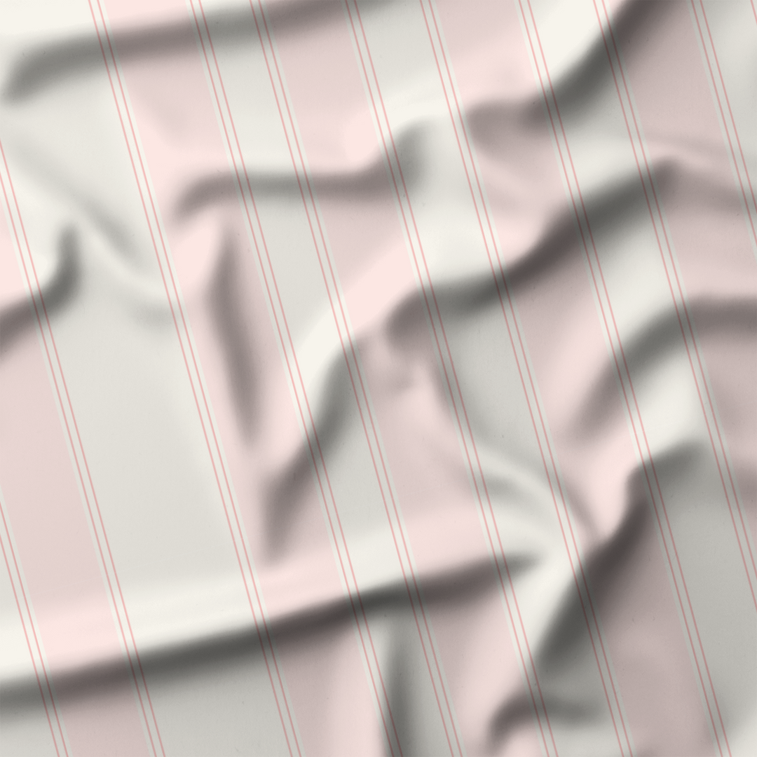 Window Curtain Set - Cotton Blend (2 Panels) | French Stripe - Ballet Pink  (Vintage Cottage Collection)