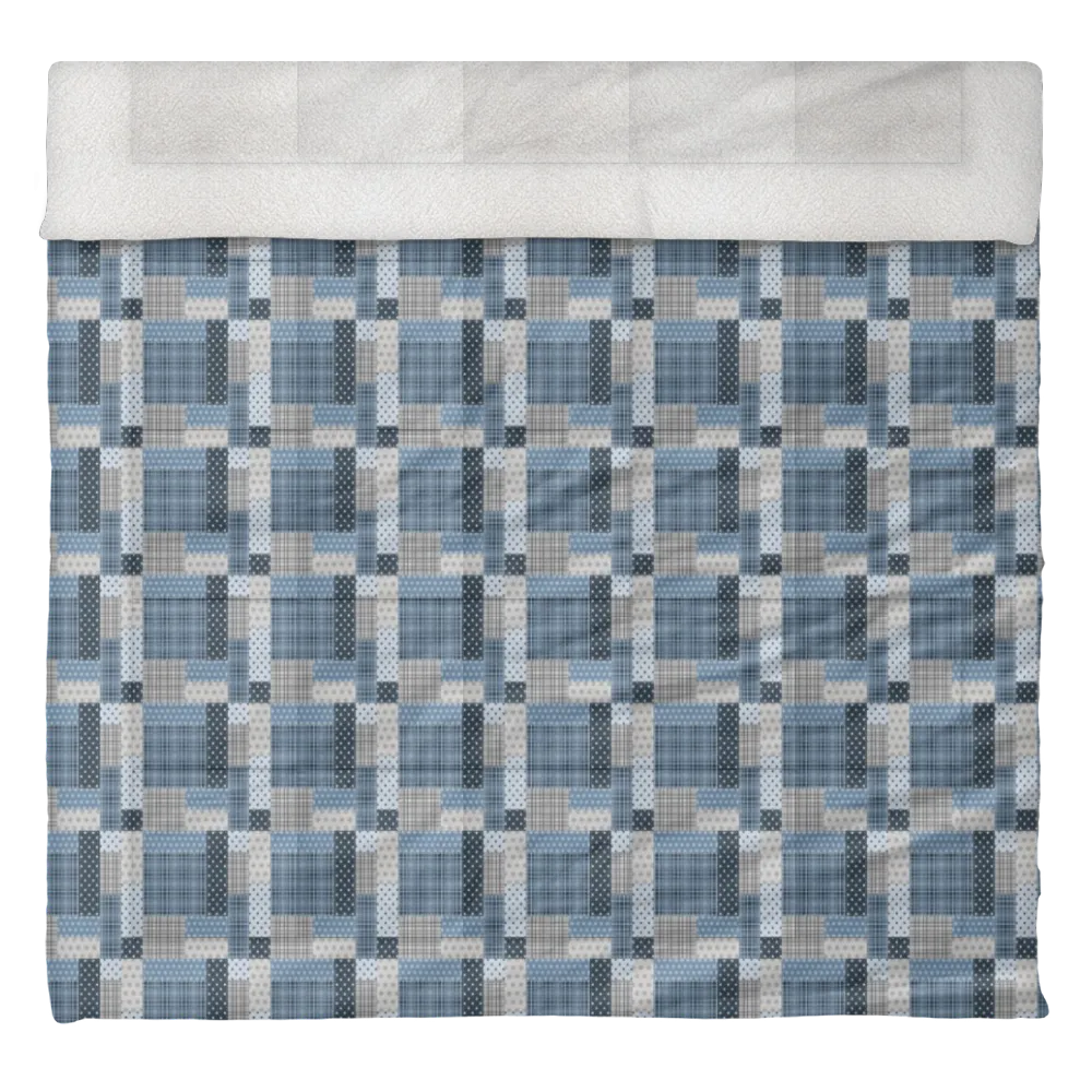 Luxury Flannel & Sherpa Comforter Set | Patchwork Squardular - Silver Star