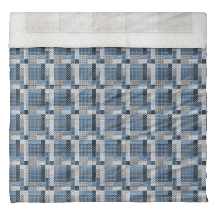 Luxury Flannel & Sherpa Comforter Set | Patchwork Squardular - Silver Star