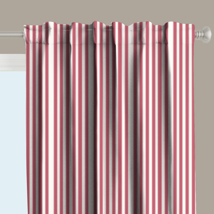 Window Curtain Set - Cotton Blend (2 Panels) | French Stripe - Rouge  (Vintage Cottage Collection)