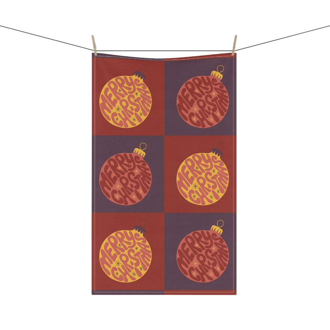 Cotton Twill Tea Towel / Groovy Baubles / Merry Christmas (English)