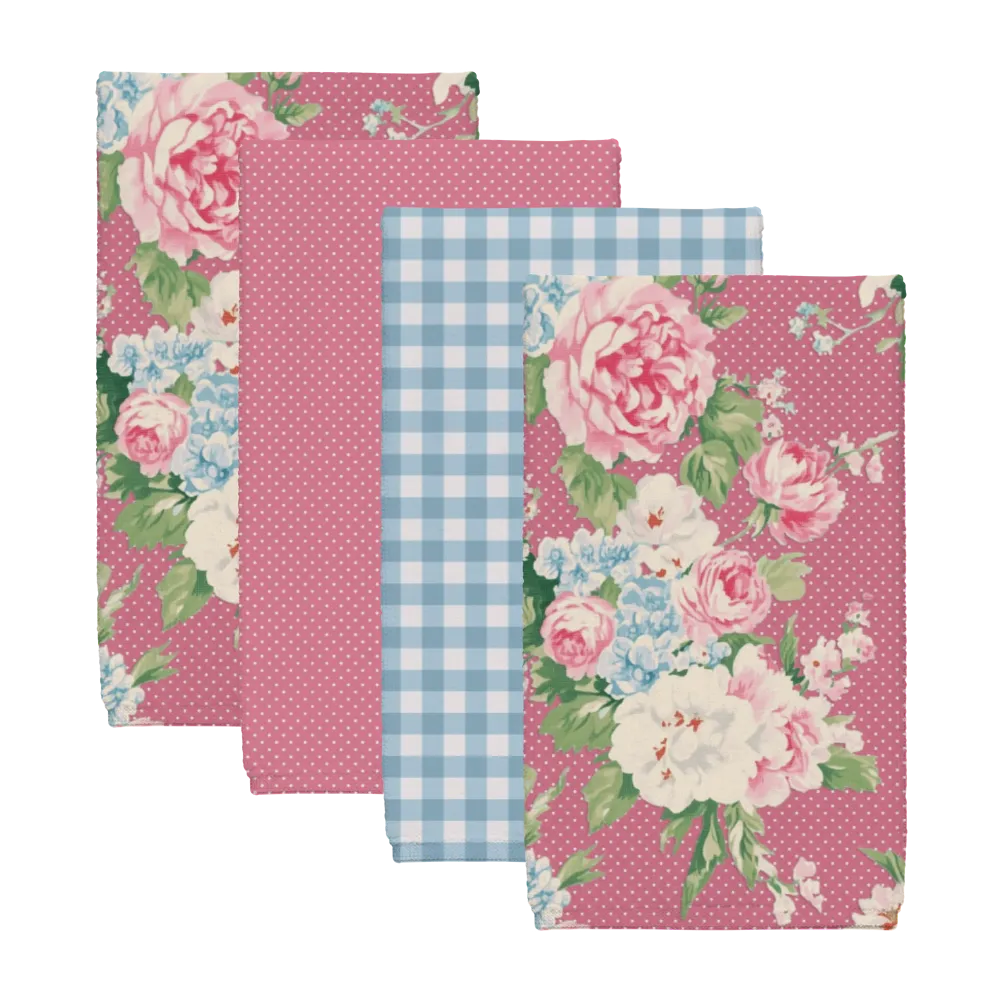 Emma – Peony Tea Towel Set (4) | Vintage Cottage Collection