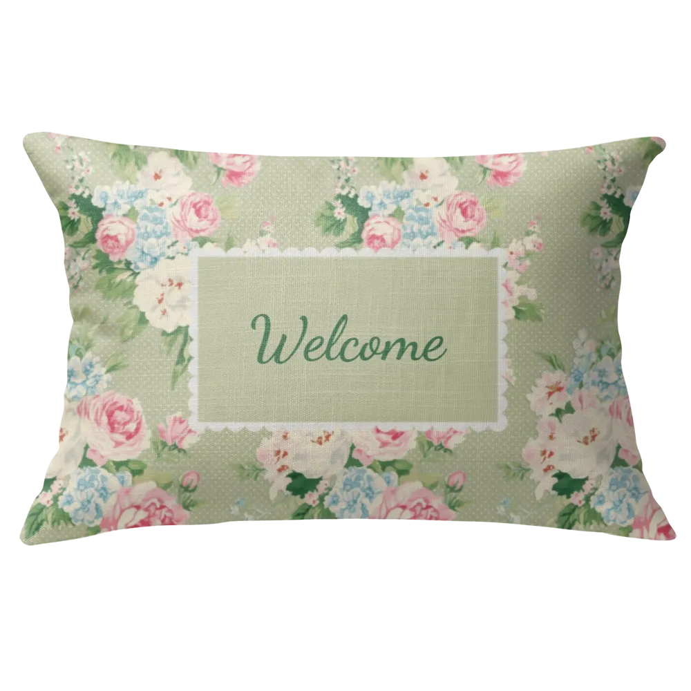 Emma - Khaki Floral Lumbar Pillow – Personalized Panel | Vintage Cottage Collection