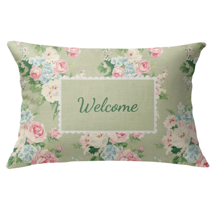 Emma - Khaki Floral Lumbar Pillow – Personalized Panel | Vintage Cottage Collection