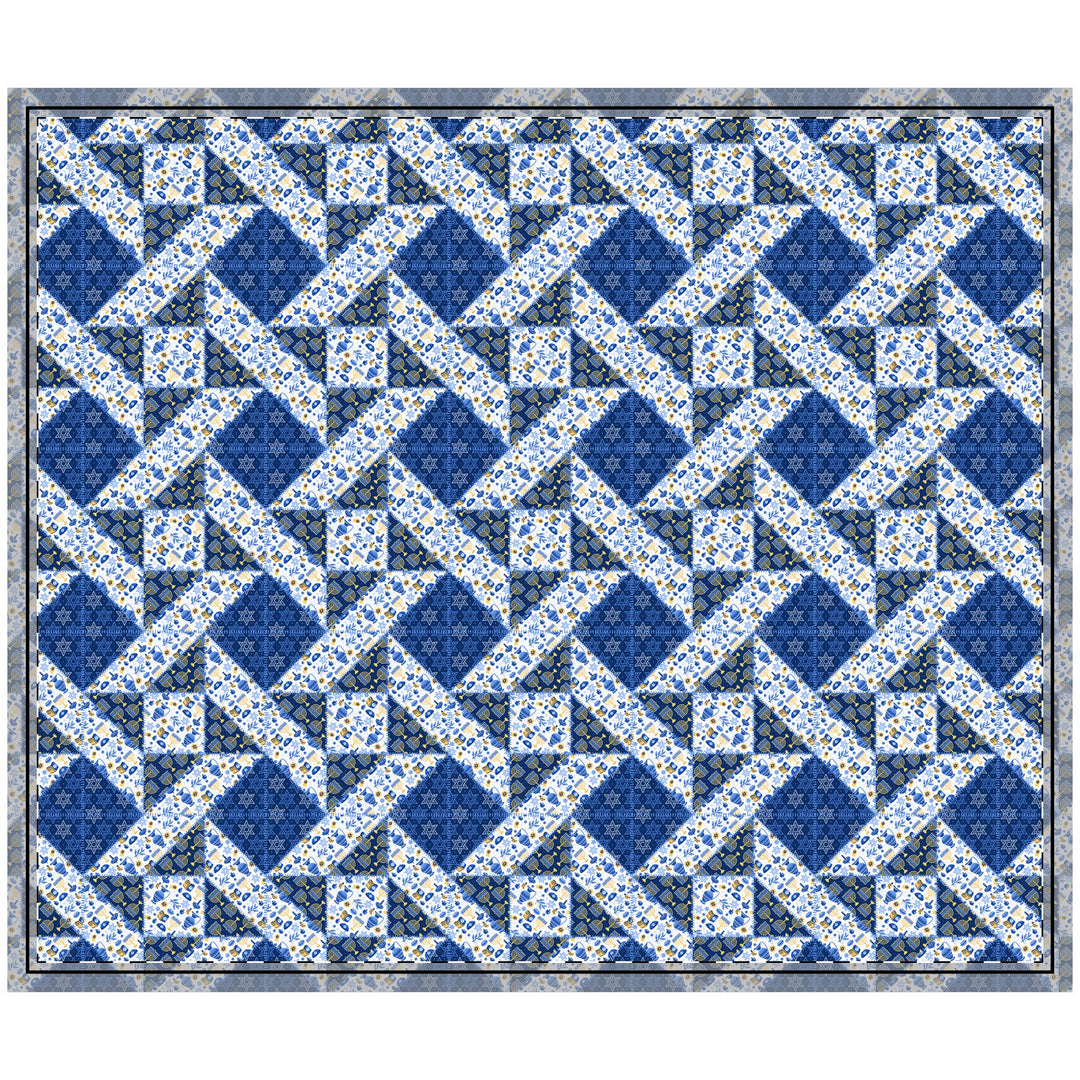 Quilted Coverlet / 4 sizes / Patchwork / Quad Star / Hanukkah