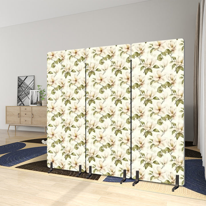 3 Panel Sound-Absorbing Room Divider / Cream Magnolias