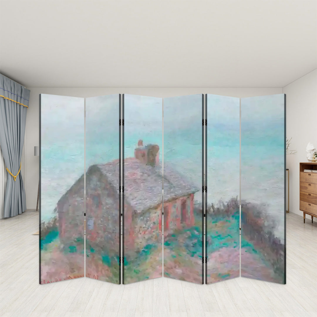 6 Panel Room Divider Folding Screen - Fine Art / Monet / The Customs House at Varengeville (1897)