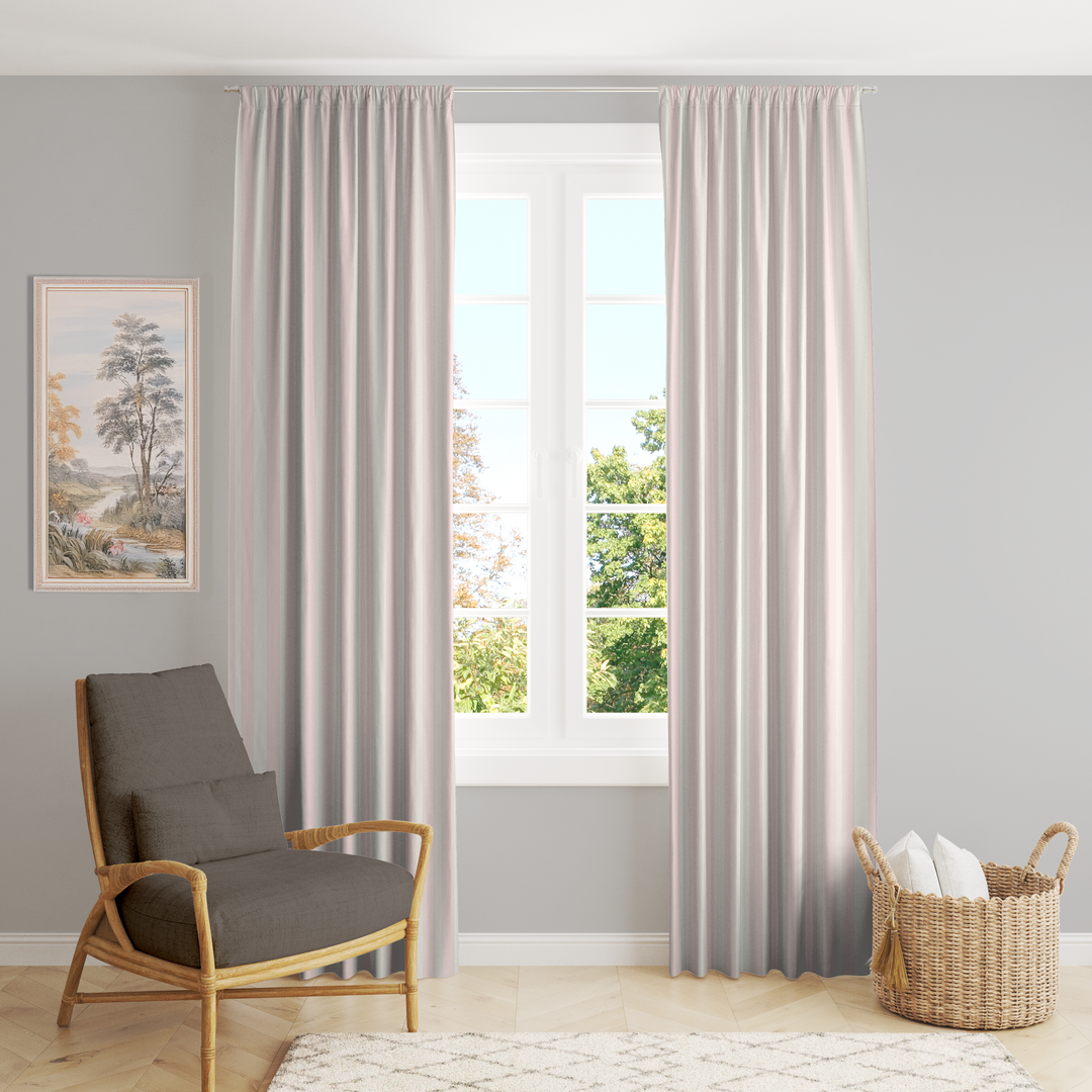 Window Curtain Set - Cotton Blend (2 Panels) | French Stripe - Ballet Pink  (Vintage Cottage Collection)