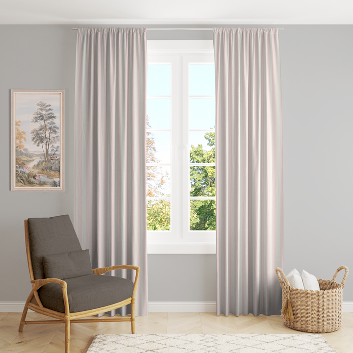 Window Curtain Set - Cotton Blend (2 Panels) | French Stripe - Ballet Pink  (Vintage Cottage Collection)