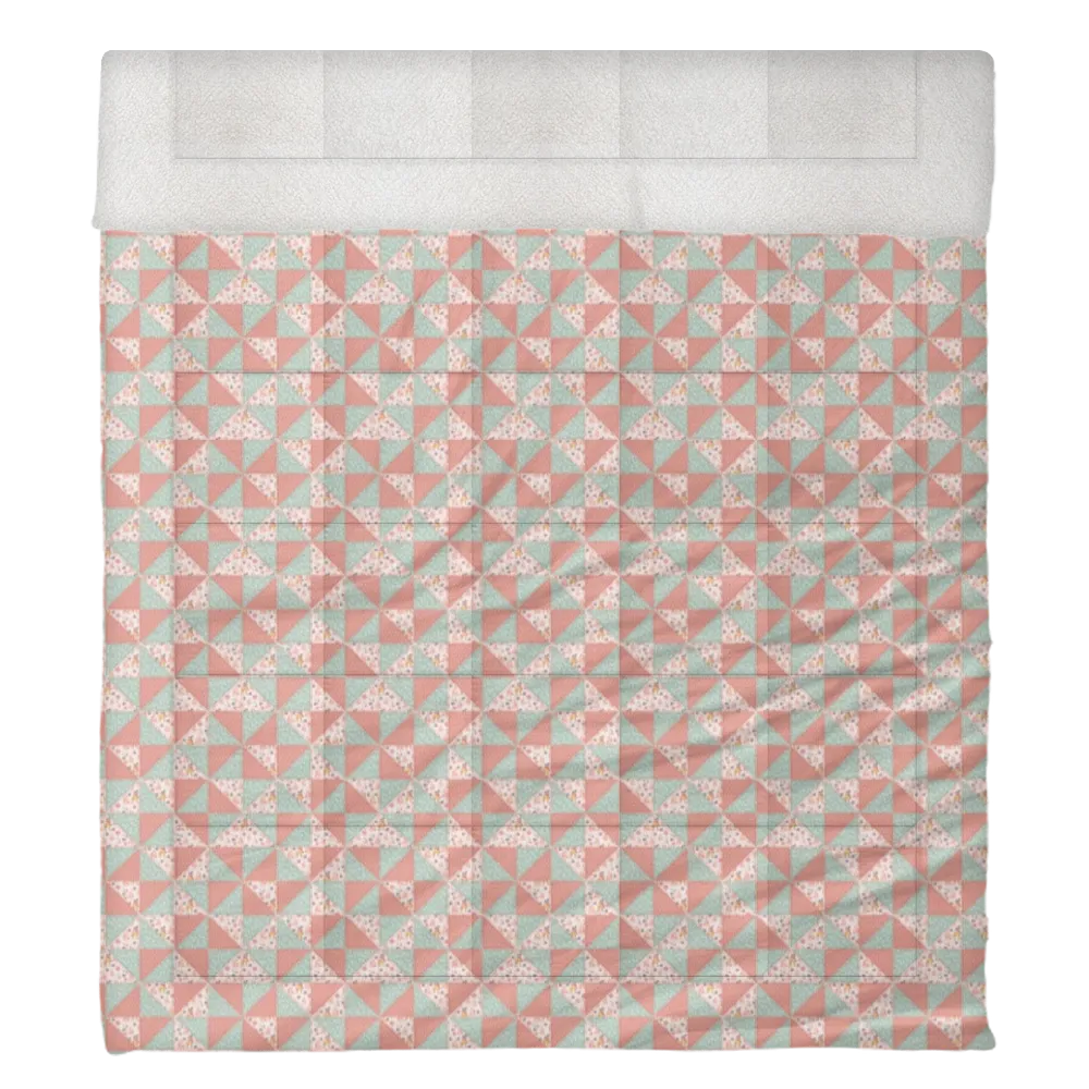 Luxury Flannel & Sherpa Comforter Set | Patchwork Pinwheel - Woodland Deer