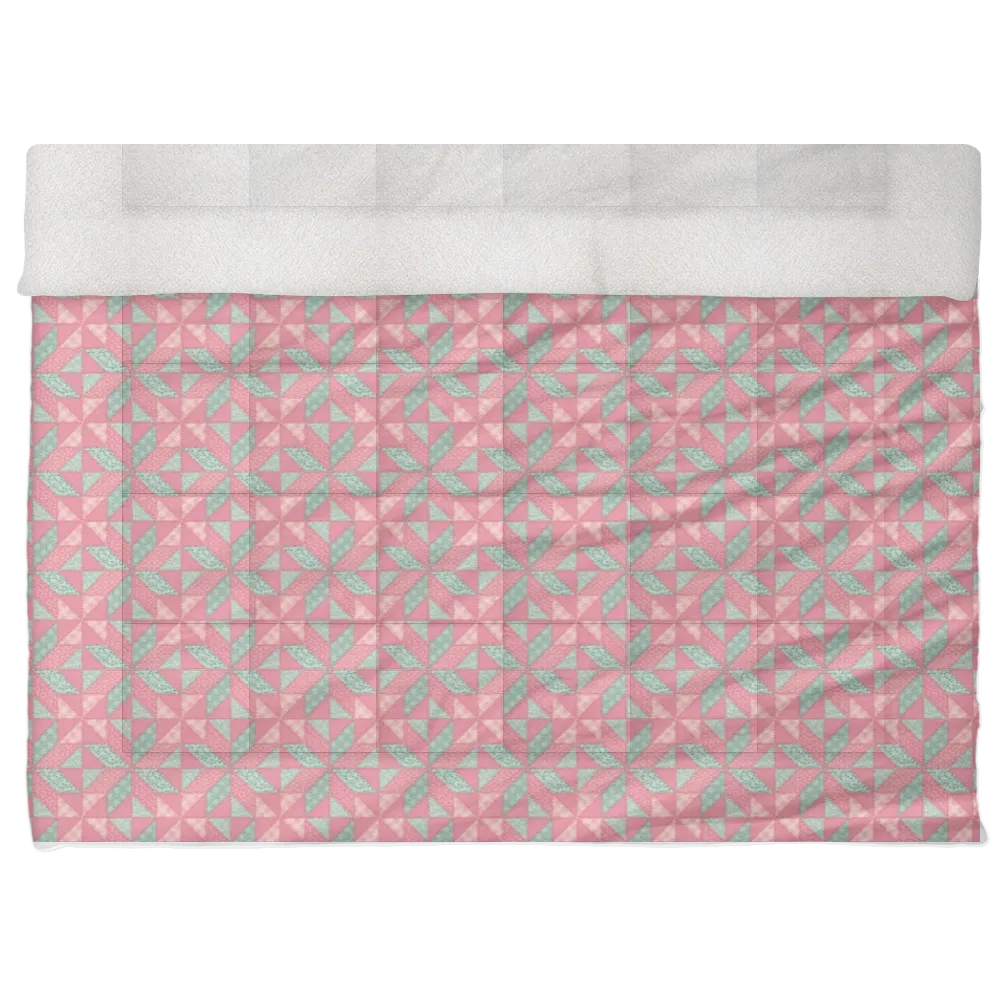 Luxury Flannel & Sherpa Comforter Set | Patchwork Star - Pink Pattern