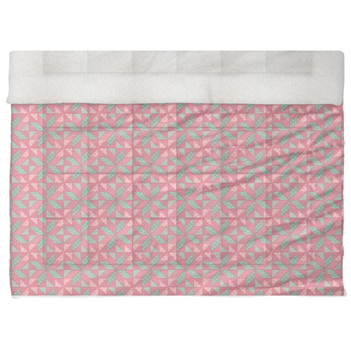 Luxury Flannel & Sherpa Comforter Set | Patchwork Star - Pink Pattern